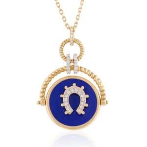 18K YELLOW GOLD NECKLACE WITH WHITE DIAMOND & ENAMEL