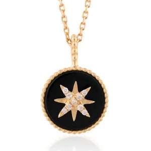18K YELLOW GOLD NECKLACE WITH WHITE DIAMOND & ONYX