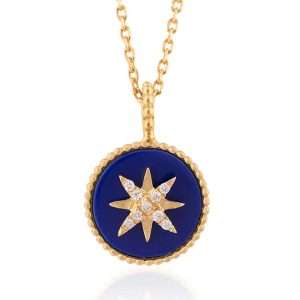 18K YELLOW GOLD NECKLACE WITH WHITE DIAMOND AND LAPIS