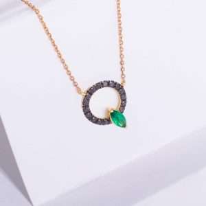 18K YELLOW GOLD NECKLACE WITH BLACK DIAMOND AND COLORED STONES