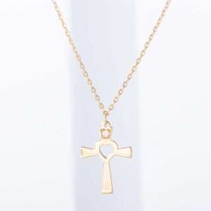 18K YELLOW GOLD CROSS NECKLACE WITH WHITE DIAMOND