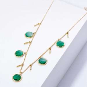 18K YELLOW GOLD NECKLACE WITH WHITE DIAMOND AND MALACHITE