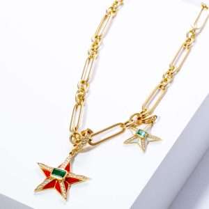 18K YELLOW GOLD STAR NECKLACE WITH WHITE AND BROWN DIAMOND