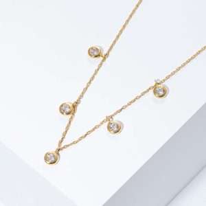18K YELLOW GOLD DOTS NECKLACE WITH WHITE DIAMOND