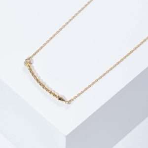 18K YELLOW GOLD BAR NECKLACE WITH WHITE DIAMOND