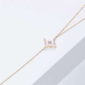 18K YELLOW GOLD NECKLACE WITH WHITE DIAMOND AND PINK ENAMEL