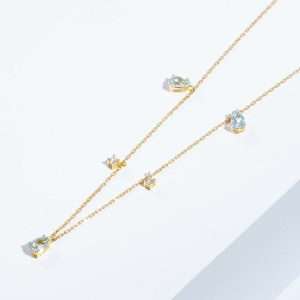 18K YELLOW GOLD NECKLACE WITH WHITE DIAMOND AND COLORED SAPPHIRE
