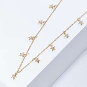 18K YELLOW GOLD STARS NECKLACE WITH WHITE DIAMOND