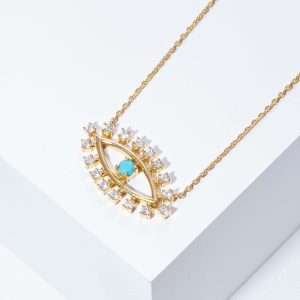 18K YELLOW GOLD EYE NECKLACE WITH WHITE DIAMOND