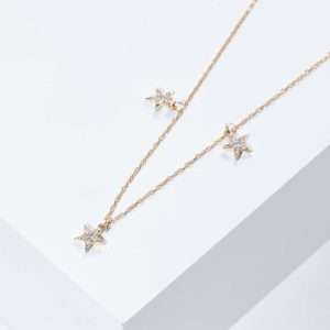 18K YELLOW GOLD NECKLACE STARS WITH WHITE DIAMOND