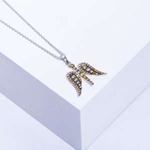18K WHITE GOLD ANGEL NECKLACE WITH BROWN AND YELLOW DIAMOND