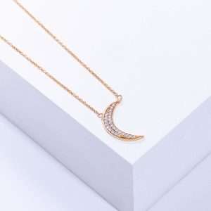18K PINK GOLD MOON NECKLACE WITH WHITE DIAMOND