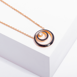 18K PINK GOLD NECKLACE WITH WHITE DIAMOND AND ENAMLE