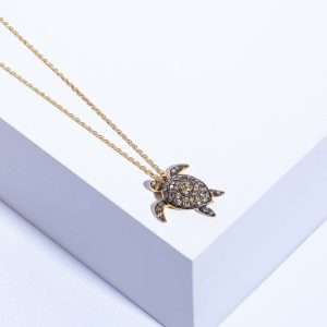 18K YELLOW GOLD TURTLE NECKLACE WITH BROWN AND YELLOW DIAMOND