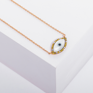 18K PINK GOLD NECKLACE EYE WITH WHITE DIAMOND