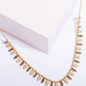 18K YELLOW GOLD NECKLACE WITH WHITE AND BLACK DIAMOND