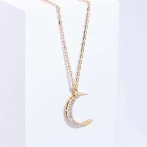 18K YELLOW GOLD MOON NECKLACE WITH WHITE DIAMOND