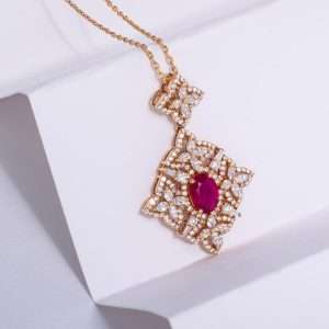 18K PINK GOLD NECKLACE WITH RUBY AND WHITE DIAMOND