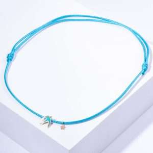 18K YELLOW GOLD BLUE BIRD NECKLACE WITH CORDON