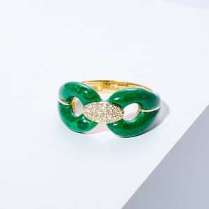 18K YELLOW GOLD RING WITH WHITE DIAMOND AND MALACHITE