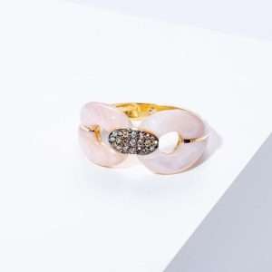18K YELLOW GOLD RING WITH BROWN DIAMOND AND OPAL