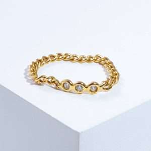 18K YELLOW GOLD CHAIN RING WITH WHITE DIAMOND
