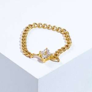 18K YELLOW GOLD CHAIN RING WITH WHITE DIAMOND