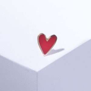 18K YELLOW GOLD SINGLE HEART EARRING WITH RED ENAMEL