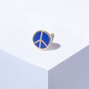 18K YELLOW GOLD SINGLE PEACE EARRING WITH BLUE ENAMEL