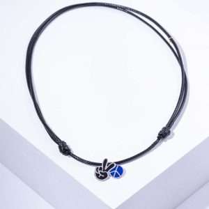 18K WHITE GOLD PEACE NECKLACE WITH CORDON