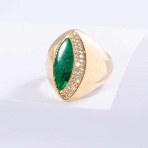 18K YELLOW GOLD RING WITH WHITE DIAMOND AND MALACHITE