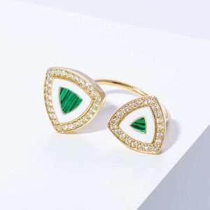 18K YELLOW GOLD RING WITH WHITE DIAMOND AND MALACHITE