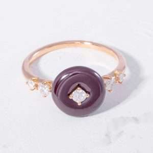 18K PINK GOLD RING WITH WHITE DIAMOND AND HEMATITE
