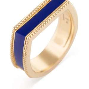 18K YELLOW GOLD RING WITH BLUE ENAMEL