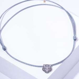 18K WHITE GOLD TIGER NECKLACE WITH CORDON