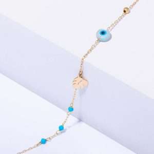 18K YELLOW GOLD EVIL EYE ANKLET WITH TURQUIOSE