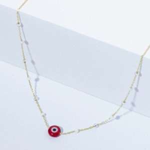 18K YELLOW GOLD ANKLET WITH RED EVIL EYE