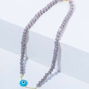 18K YELLOW GOLD EVIL EYE ANKLET WITH GREY STONES