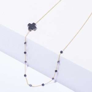 18K YELLOW GOLD CROSS NECKLACE WITH HEMATITE