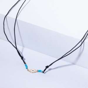 18K YELLOW GOLD SHAMBALA NECKLACE WITH GOLD EYE AND BLUE STONE