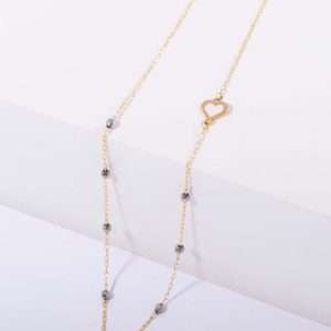 18K YELLOW GOLD NECKLACE WITH GOLD HEART AND WHITE ENAMEL