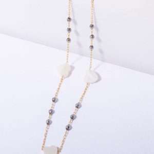 18K YELLOW GOLD NECKLACE WITH HEMATITE AND WHITE HEARTS
