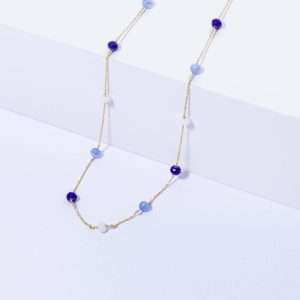 18K YELLOW GOLD NECKLACE WITH WHITE , BLUE AND NAVY STONES