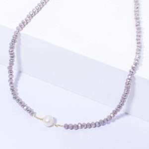 18K YELLOW GOLD CHOKER WITH PEARL AND GREY STONES