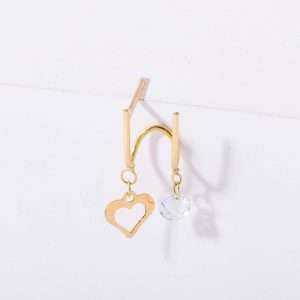 18K SINGLE YELLOW GOLD EARRING WITH CHRYSTAL AND HEART MOTIF