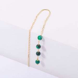 18K YELLOW GOLD SINGLE DANGLING EARRING WITH MALAKITE COLOR STONE