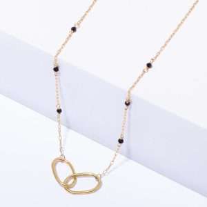 18K YELLOW GOLD NECKLACE WITH ONYX AND TWO CONNECTED OVALS