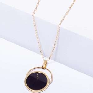 18K YELLOW GOLD NECKLACE WITH BLACK STONE