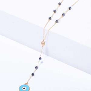 18K YELLOW GOLD EVIL EYE NECKLACE WITH HEMATITE