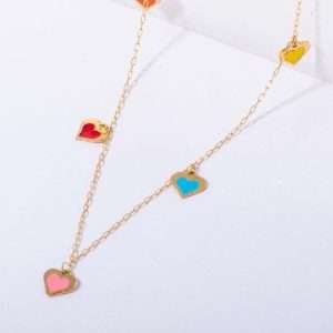 18K YELLOW GOLD NECKLACE WITH COLORED GOLD HEARTS